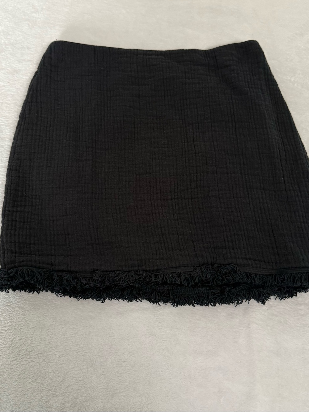 Madewell Womens Size 4 Black Mini Skirt Fringe Hem Textured Cotton Boho